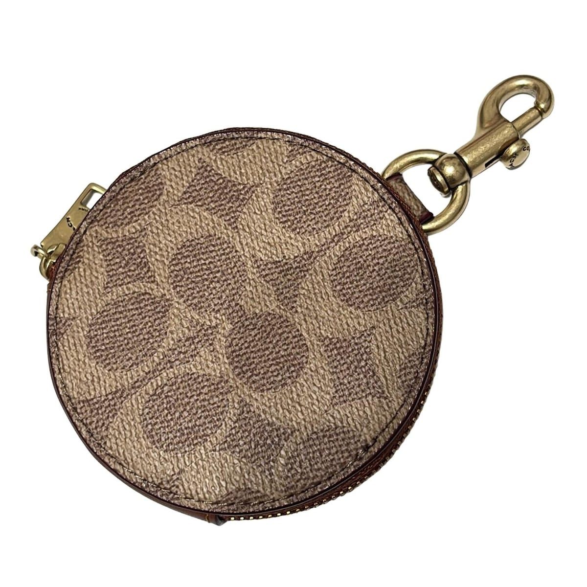 COACH コーチ キーホルダー チャーム - ベージュ×ダークブラウン×ゴールド シグネチャー柄