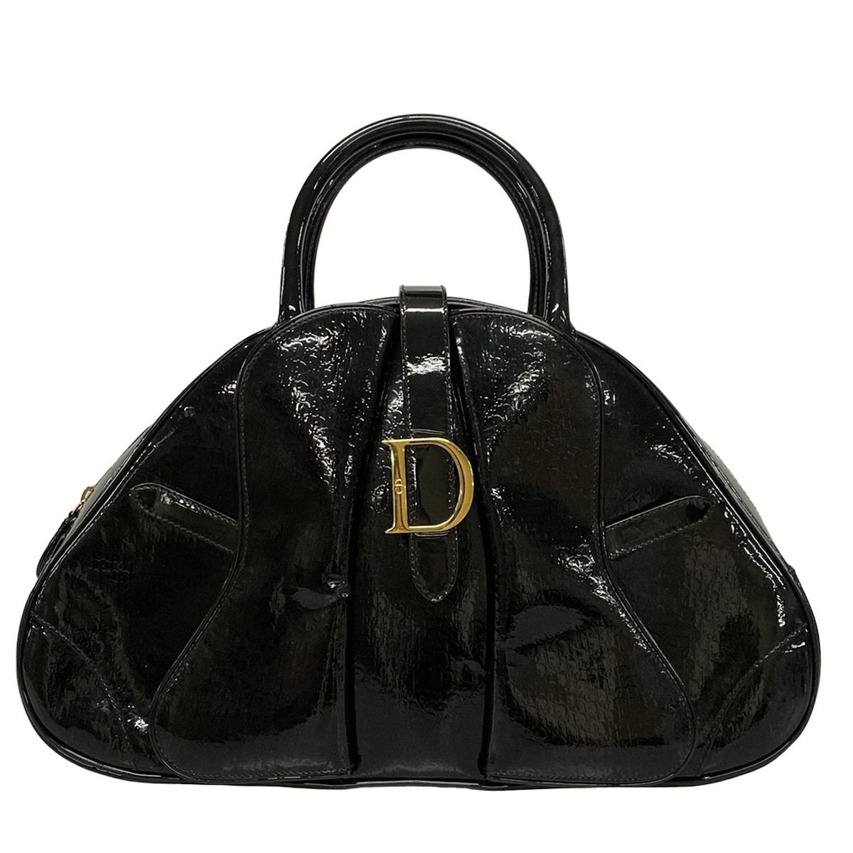 DIOR ChristianDior ディオール クリスチャンディオール ハンドバッグ ダブルサドルバッグ トロッター 黒 型押し加工 レザー