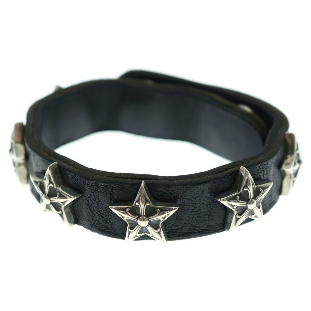 CHROME HEARTS クロムハーツ 2SNP 2BTN STAR クロスボール 2ボタン 2スナップ スター レザーブレスレット シルバー ブラック