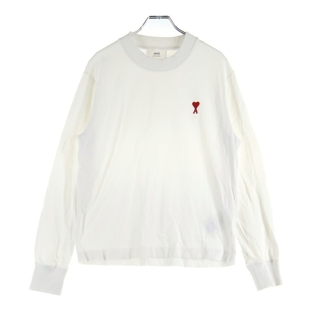 ami paris アミパリス Ami de Coeur アミ ドゥ クール ハートロゴ刺繍 クルーネック ロングスリーブ 長袖Tシャツ カットソー ホワイト UTS200.701