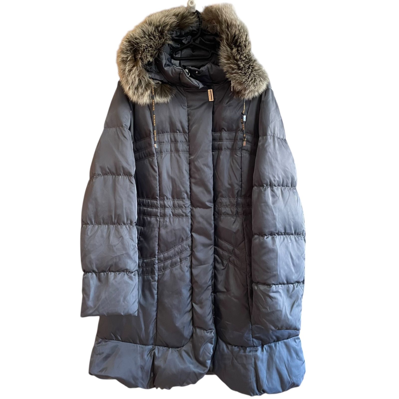 Z1578 BALMAIN バルマン 3way ダウンコート ブルーフォックス 裏地総柄