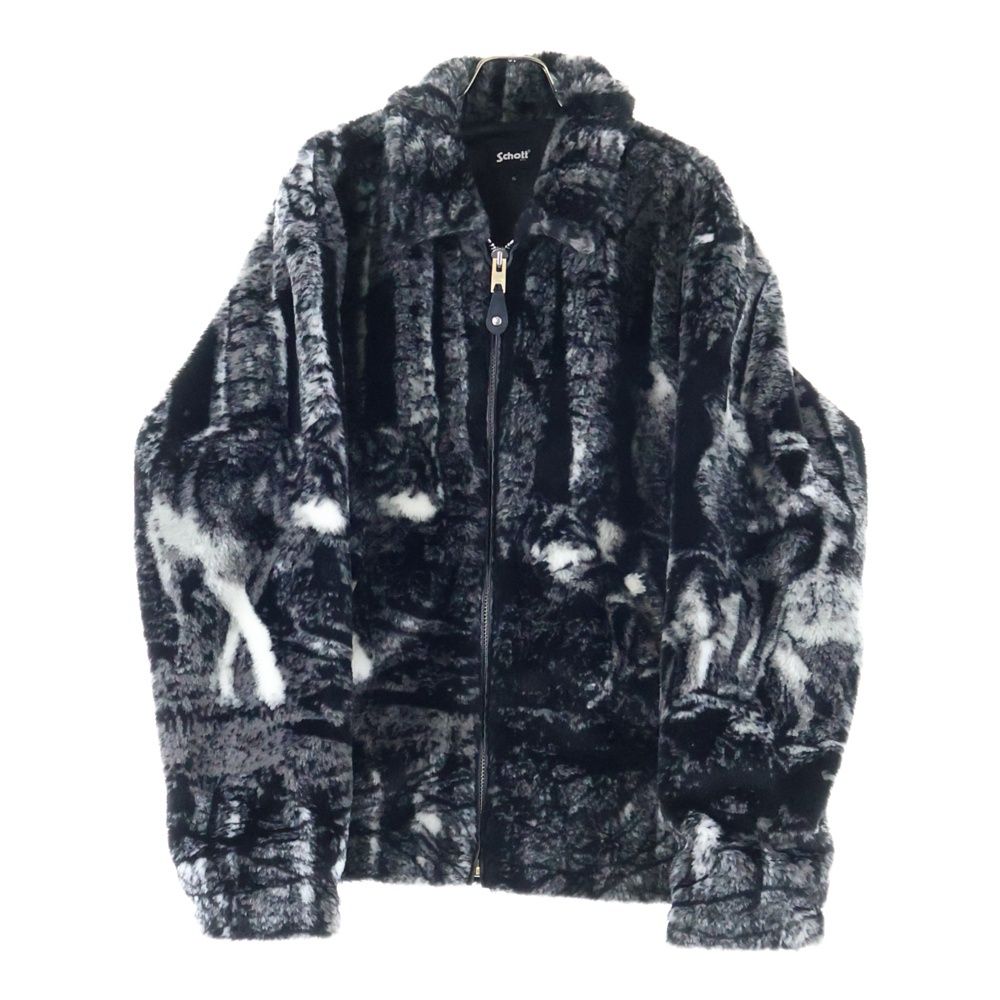 SCHOTT ショット ウルフ柄 ジップアップ ファー ジャケット ブラック 782-4252013