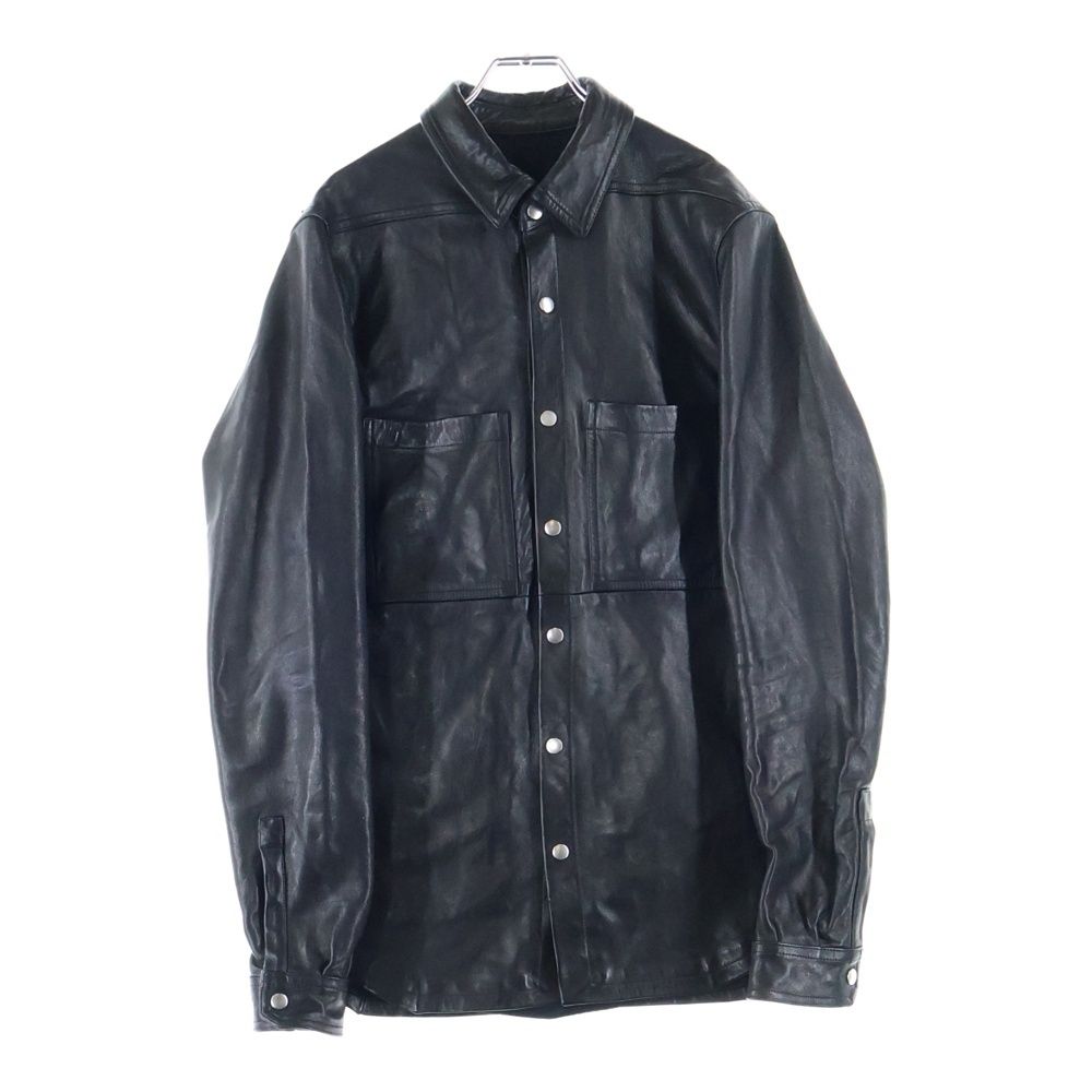 Rick Owens リックオウエンス Button-fastening flap-pocket shirt ラムレザー フロントポケット スナップボタン シャツ ジャケット ブラック RU02E1744LNV