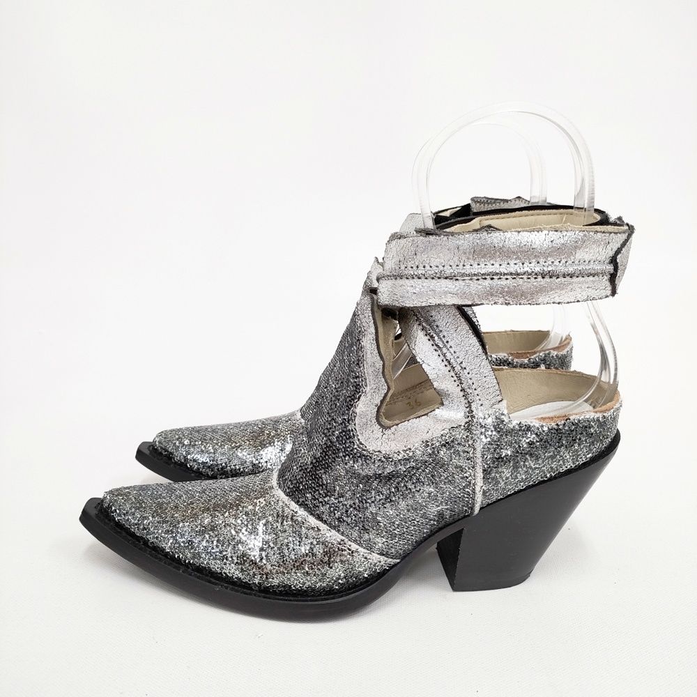 MAISON ウエスタン ミュール ラメ スパンコール サイズ36 シルバー レディース メゾンマルジェラ 5-1021 G