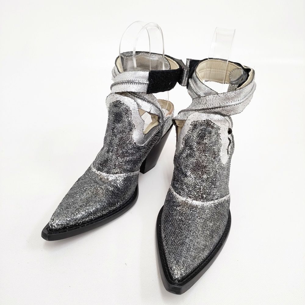 MAISON MARGIELA ウエスタン ミュール ラメ スパンコール サイズ36 ミュール シルバー レディース メゾンマルジェラ 5-1021G