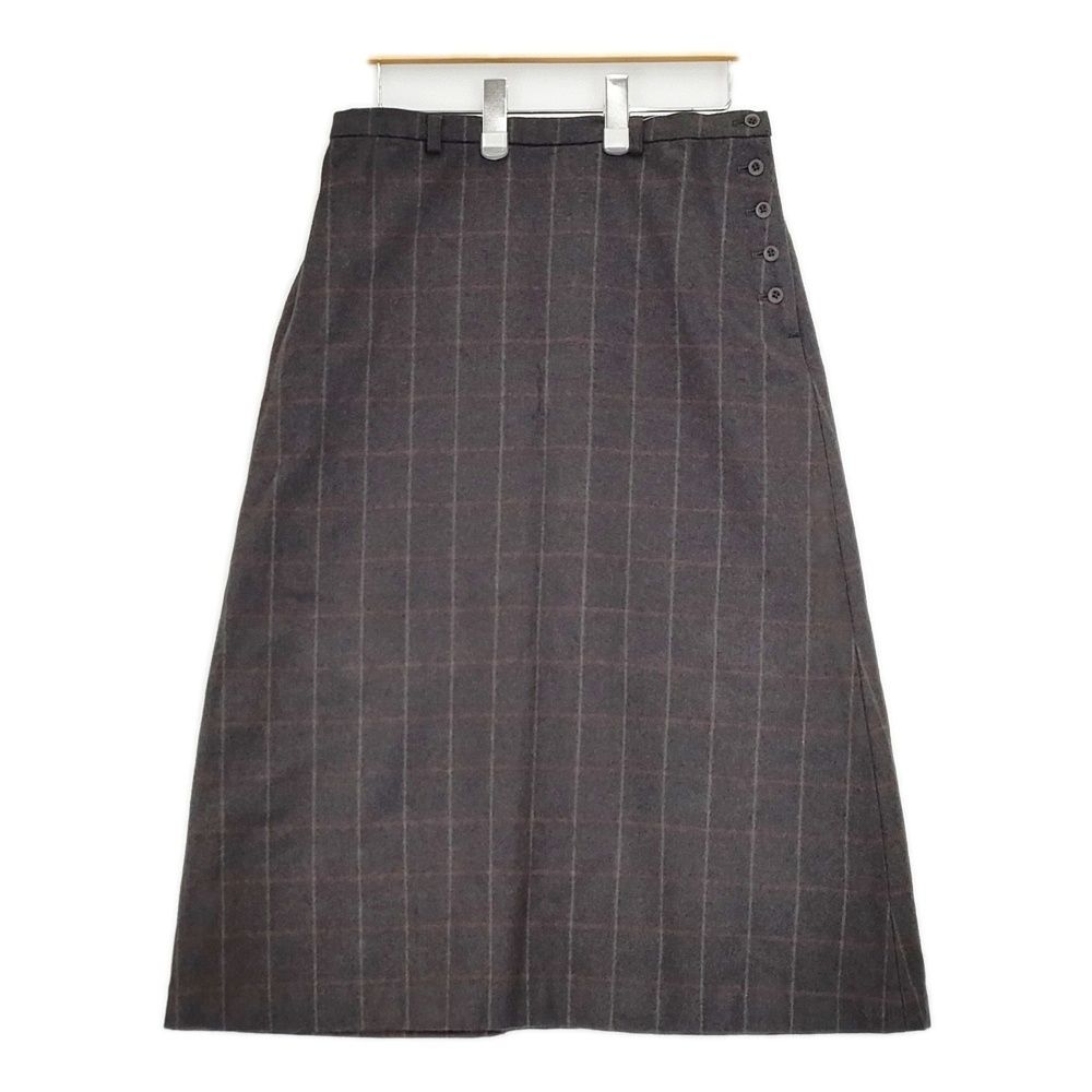 gasa ウール チェック ロングスカート グレー レッド レディース ガサ 5-1021T