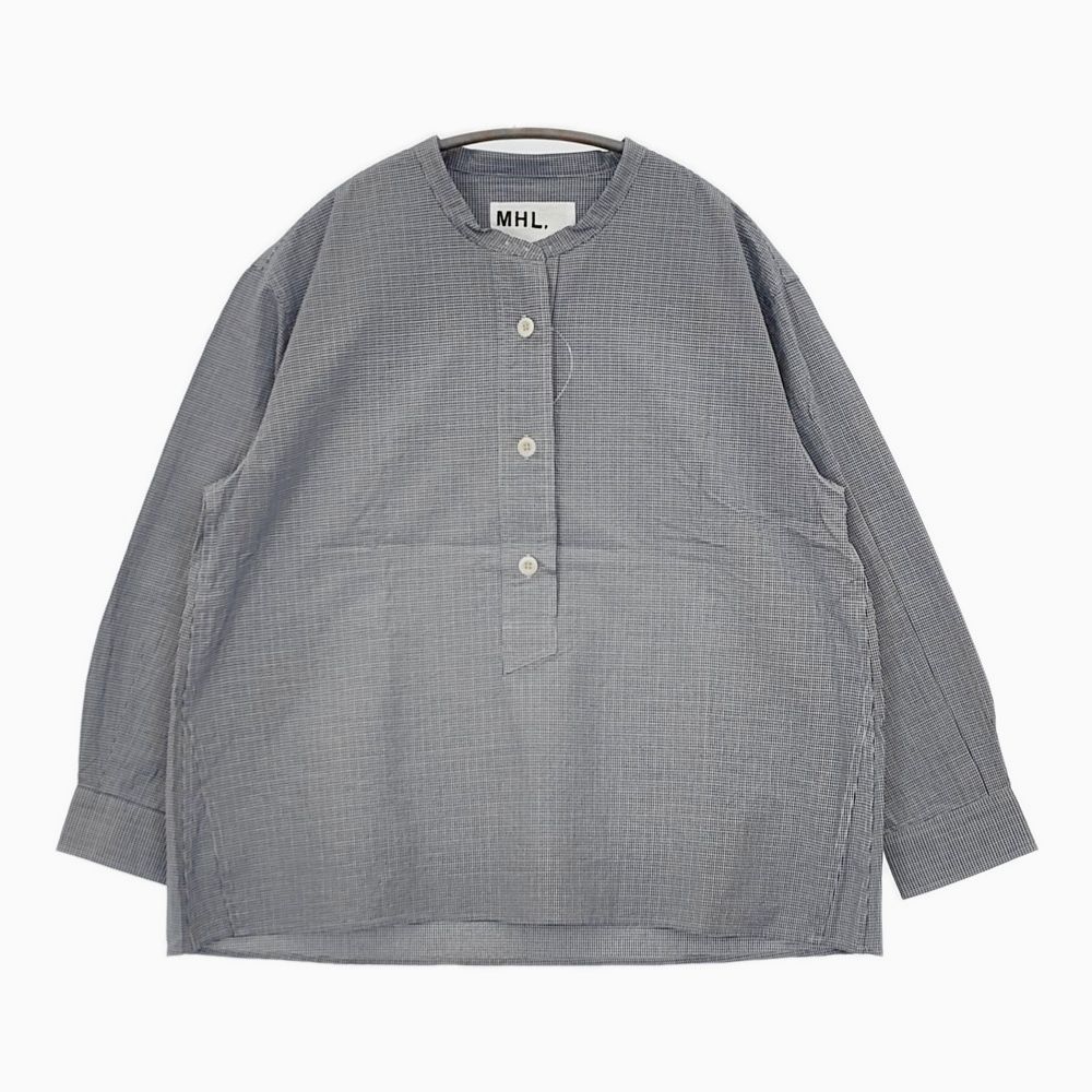 MHL. TINY GINGHAM COTTON 定価22000円 595-5153507 プルオーバー 長袖シャツ 24AW ネイビー ホワイト レディース エムエイチエル 5-1021M