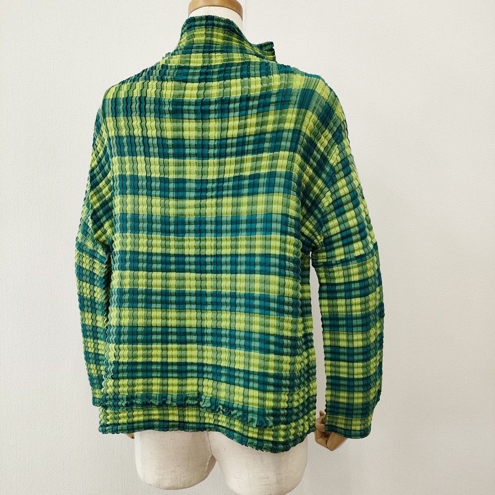 me ISSEY MIYAKE プリーツ加工 チェック柄 長袖シャツ グリーン レディース ミー イッセイミヤケ 5-1021 M