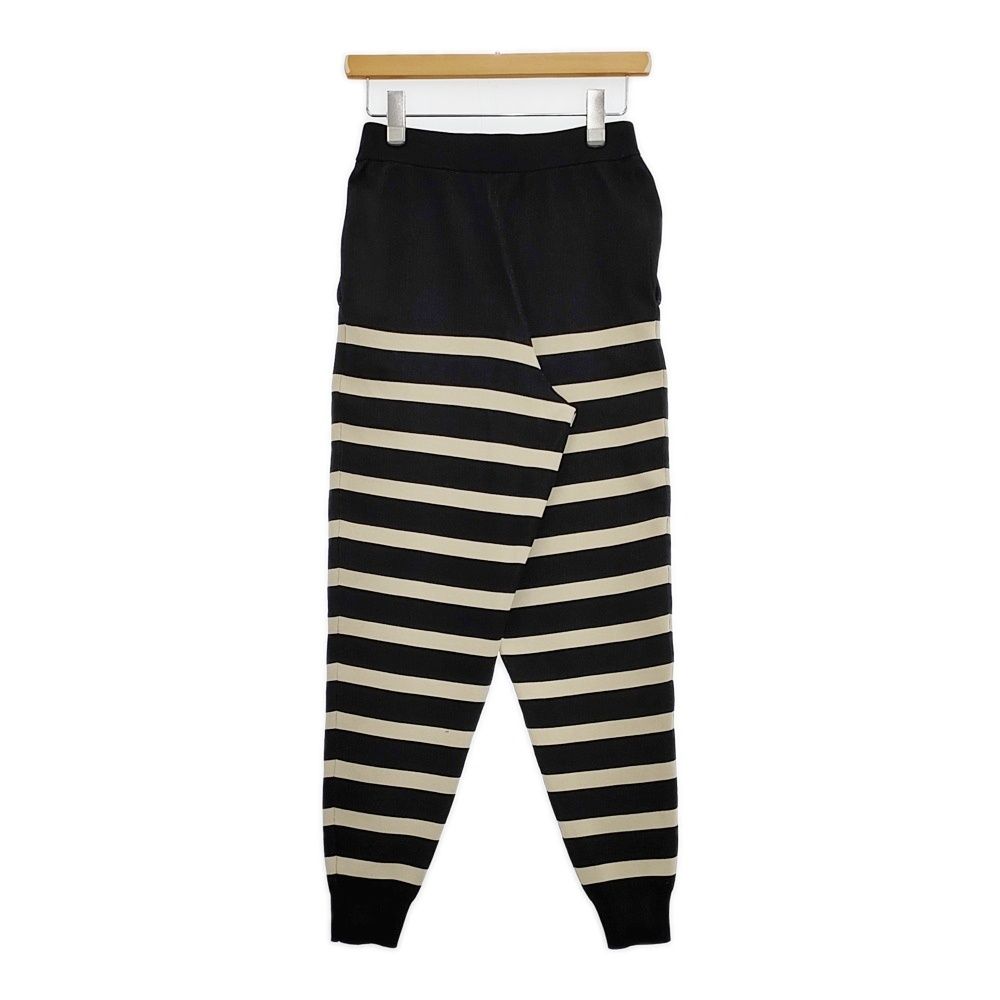 HYKE 231-11318 013 ボーダー ニットパンツ イージーパンツ サイズ1 コットン混 パンツ ブラック ベージュ レディース ハイク 5-1021M