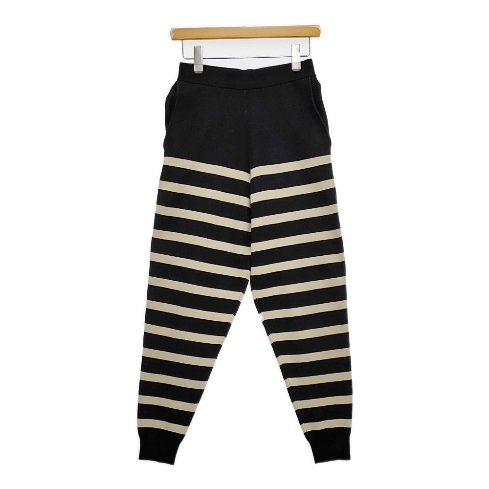 HYKE 231-11318 013 ボーダー ニットパンツ イージーパンツ サイズ1 コットン混 パンツ ブラック ベージュ レディース ハイク 5-1021M