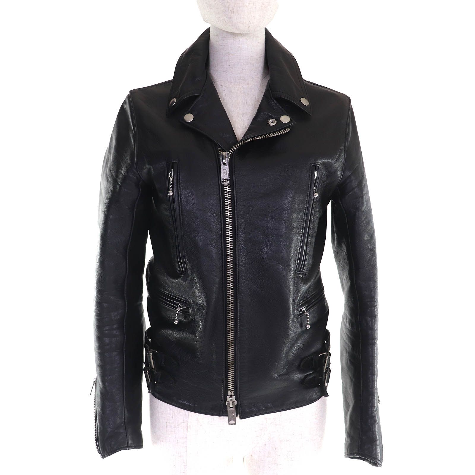 666 Leather wear トリプルシックスレザー LJM-1TF ステアハイド タイトフィット サイドベルト ライダースジャケット ブラック 32 レディース