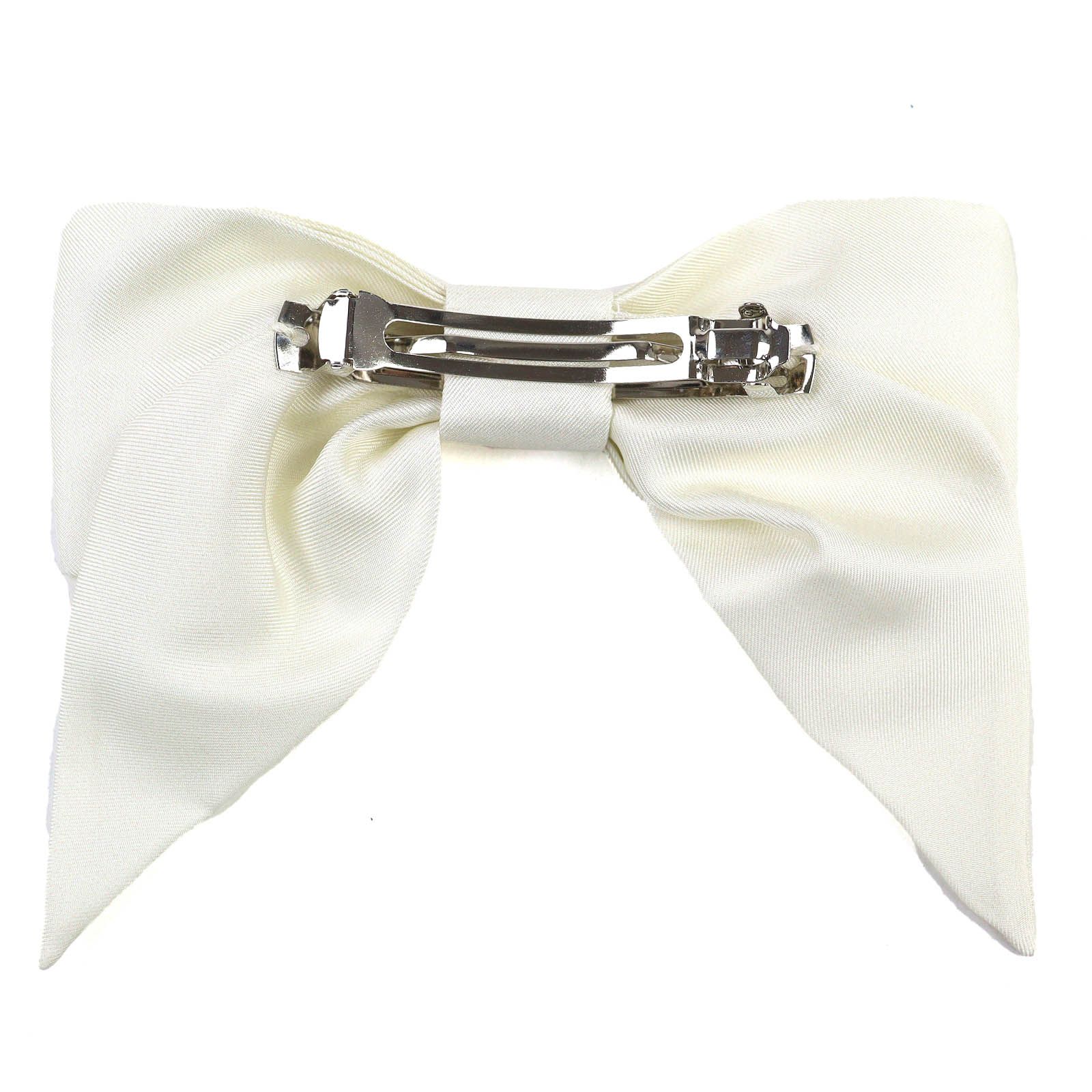 CHANEL シャネル 24P シルク100％ ココマーク リボン バレッタ 髪留め ヘア オフホワイト ブラック き レディース DECORATOM_COM_BR