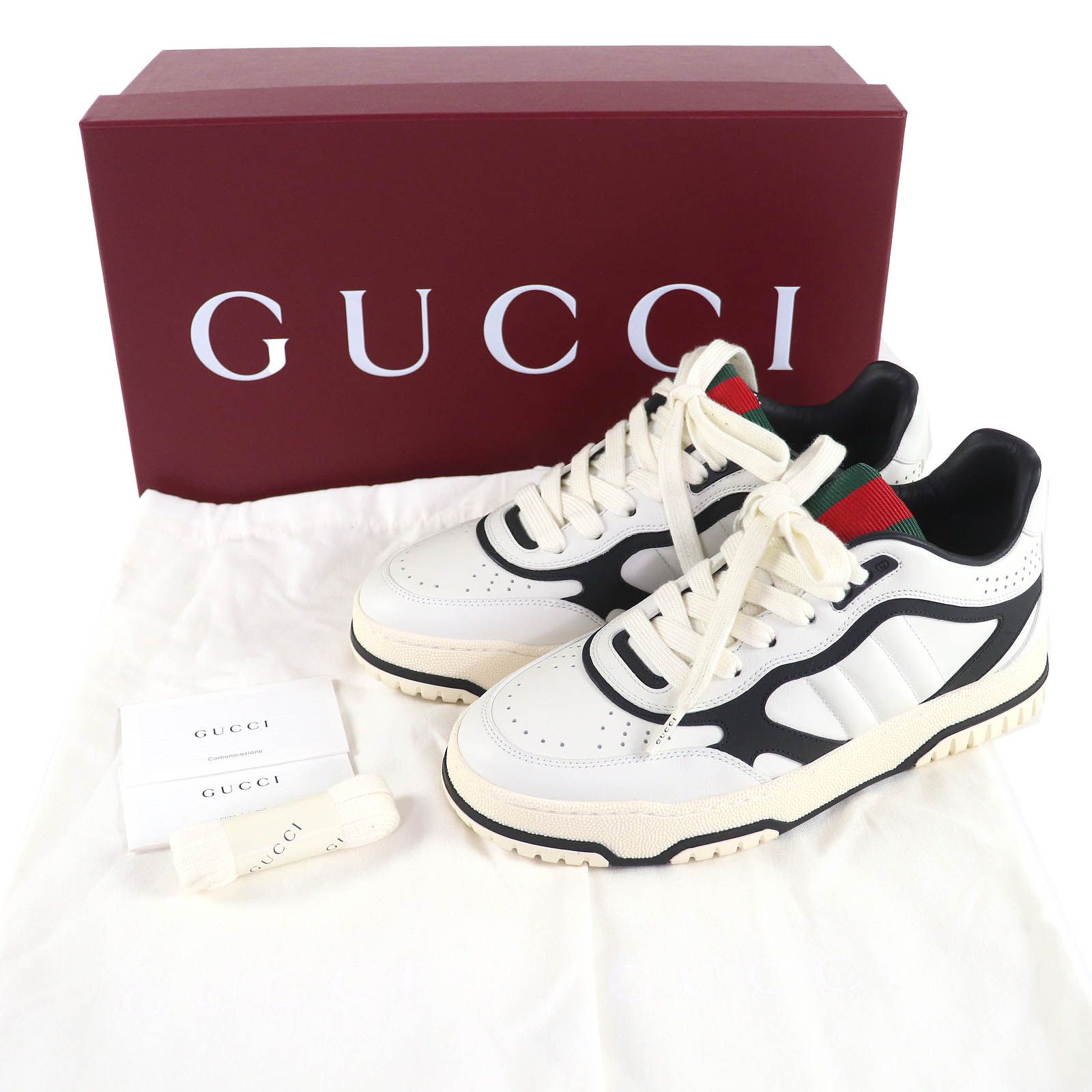 GUCCI グッチ 807059 リウェブ ロゴ レザー ローカットスニーカー ライトグレー ブラック ホワイト 37 箱 保存袋付き イタリア製 レディース