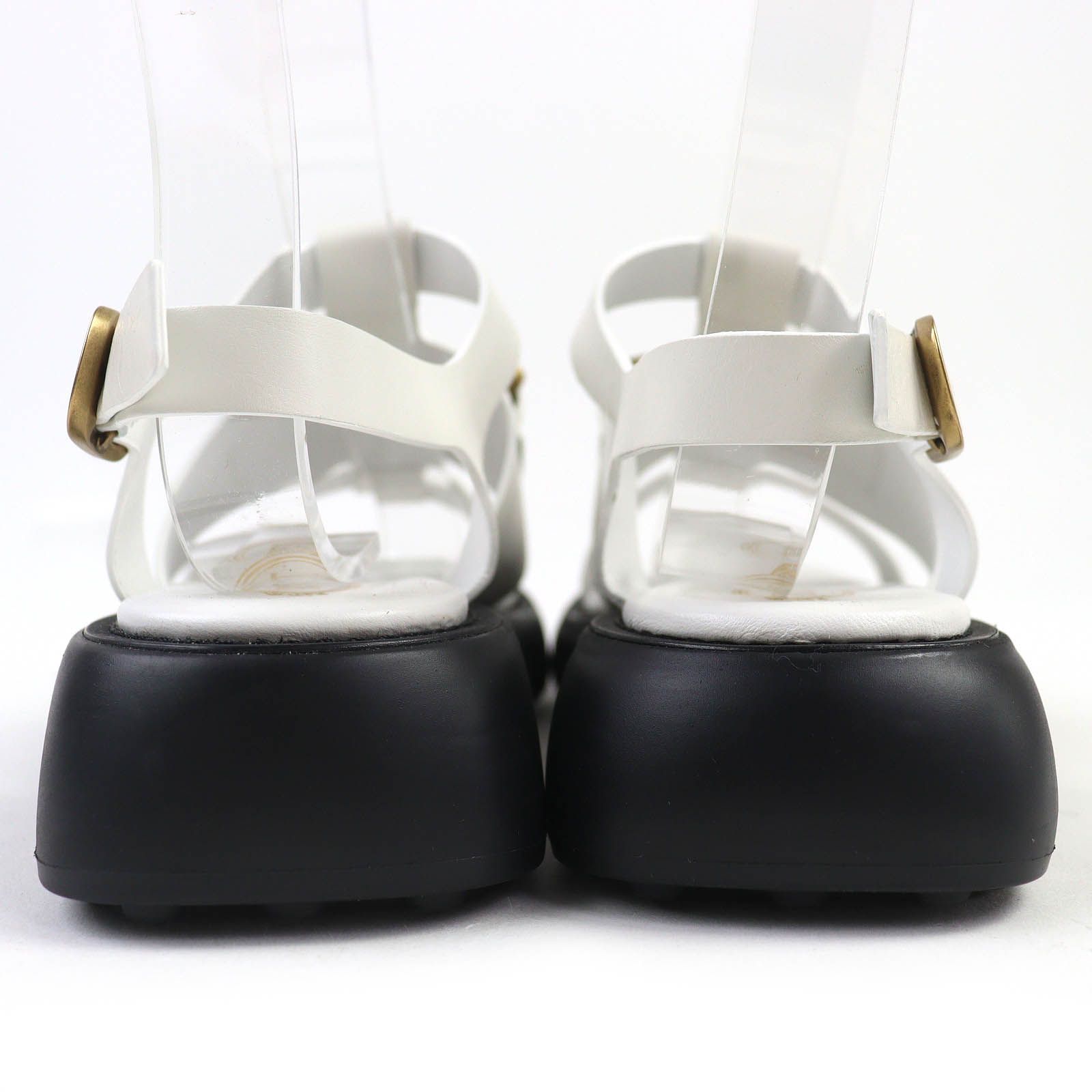  TOD’S トッズ KATE ケイト メタルチェーン ストラップ ロゴ レザー サンダル ホワイト ブラック ゴールド 36.5 箱 保存袋付き イタリア製 レディース サンダル サンダル ミュール