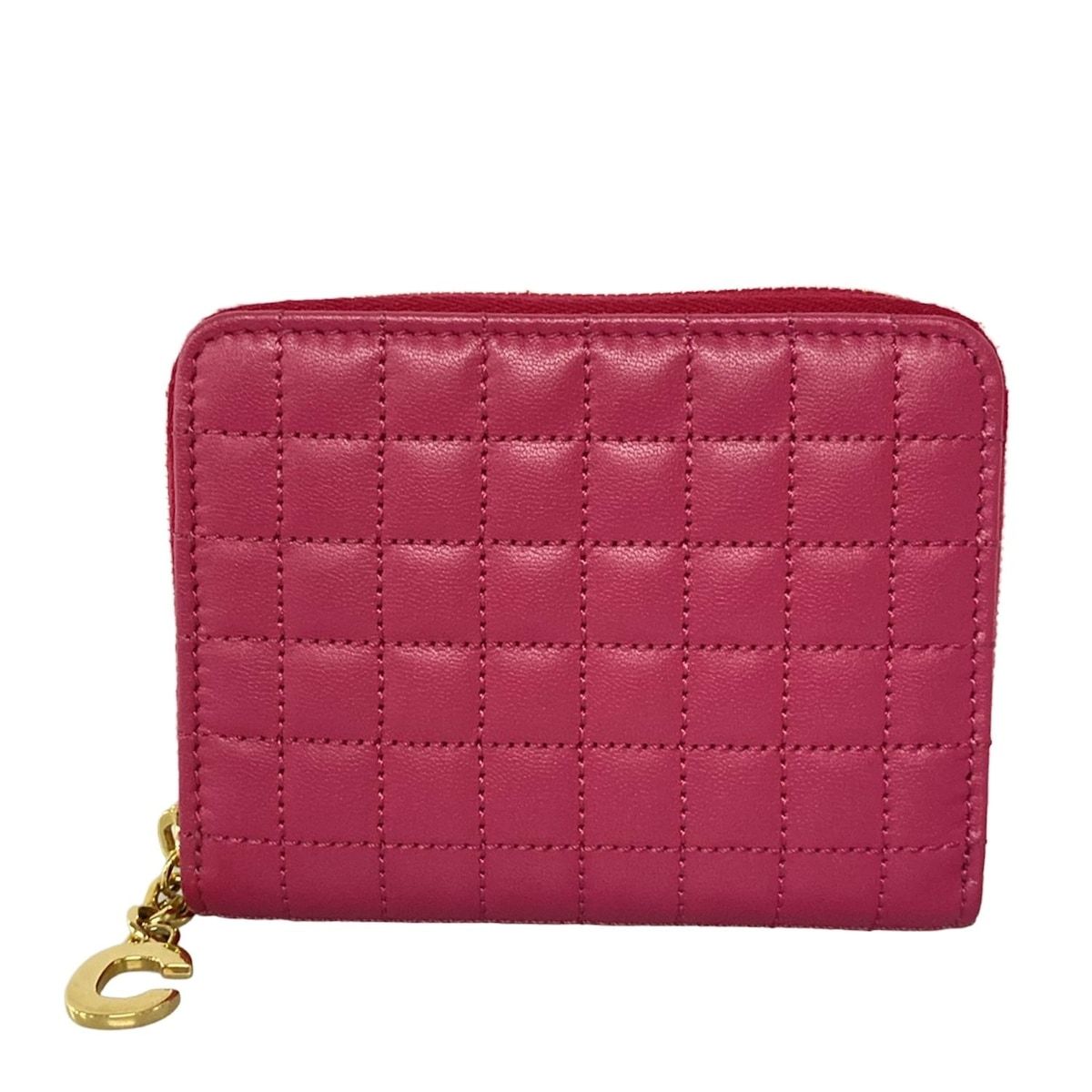 CELINE セリーヌ コインケース Cチャーム ピンク キルティング ラウンドファスナー レザー