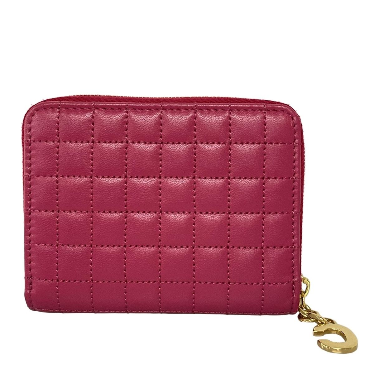 CELINE セリーヌ コインケース Cチャーム ピンク キルティング ラウンドファスナー レザー