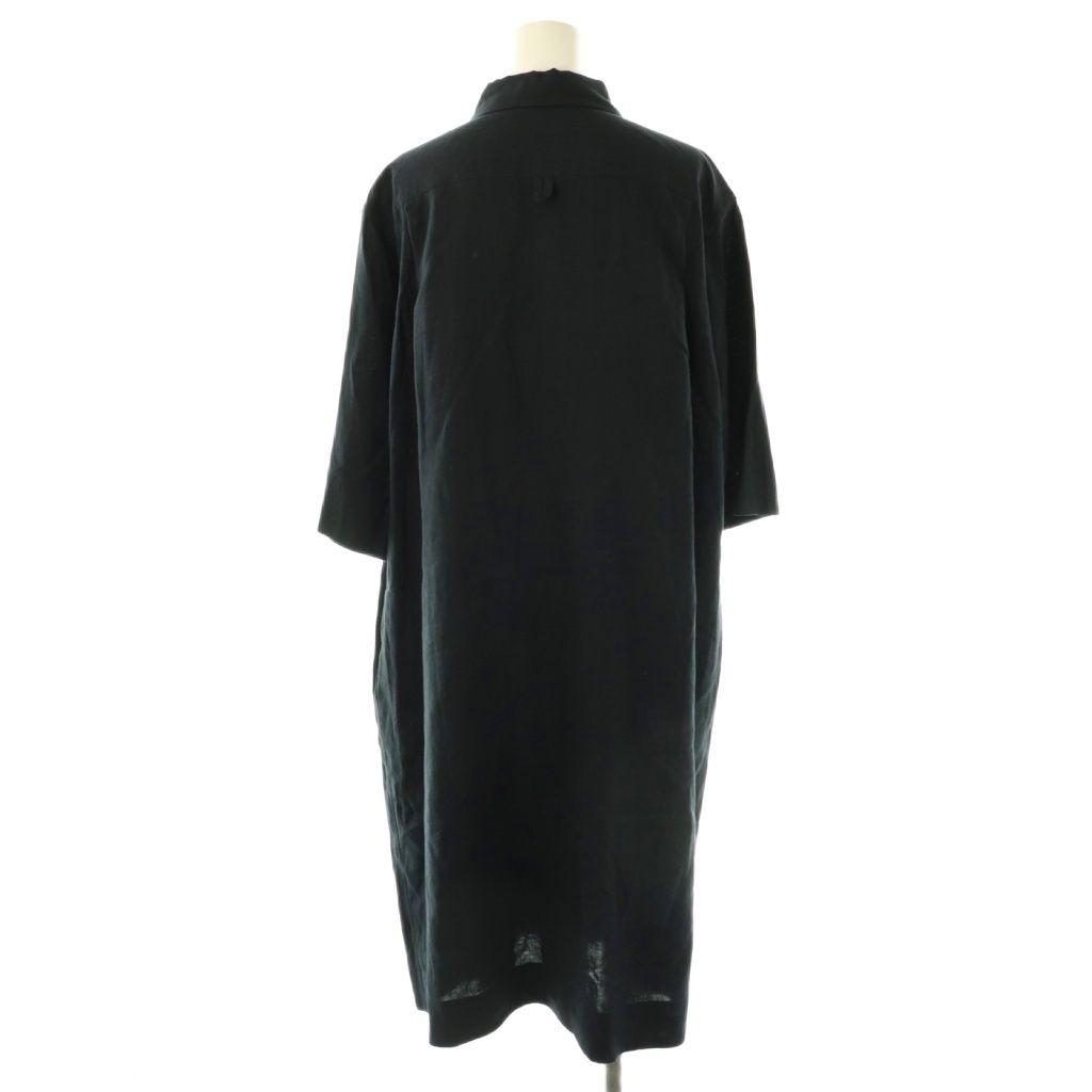マーガレットハウエル MARGARET HOWELL 23SS SOFT LINEN リネンシャツワンピース ミモレ ロング 五分袖 2 紺 ネイビー AT OS