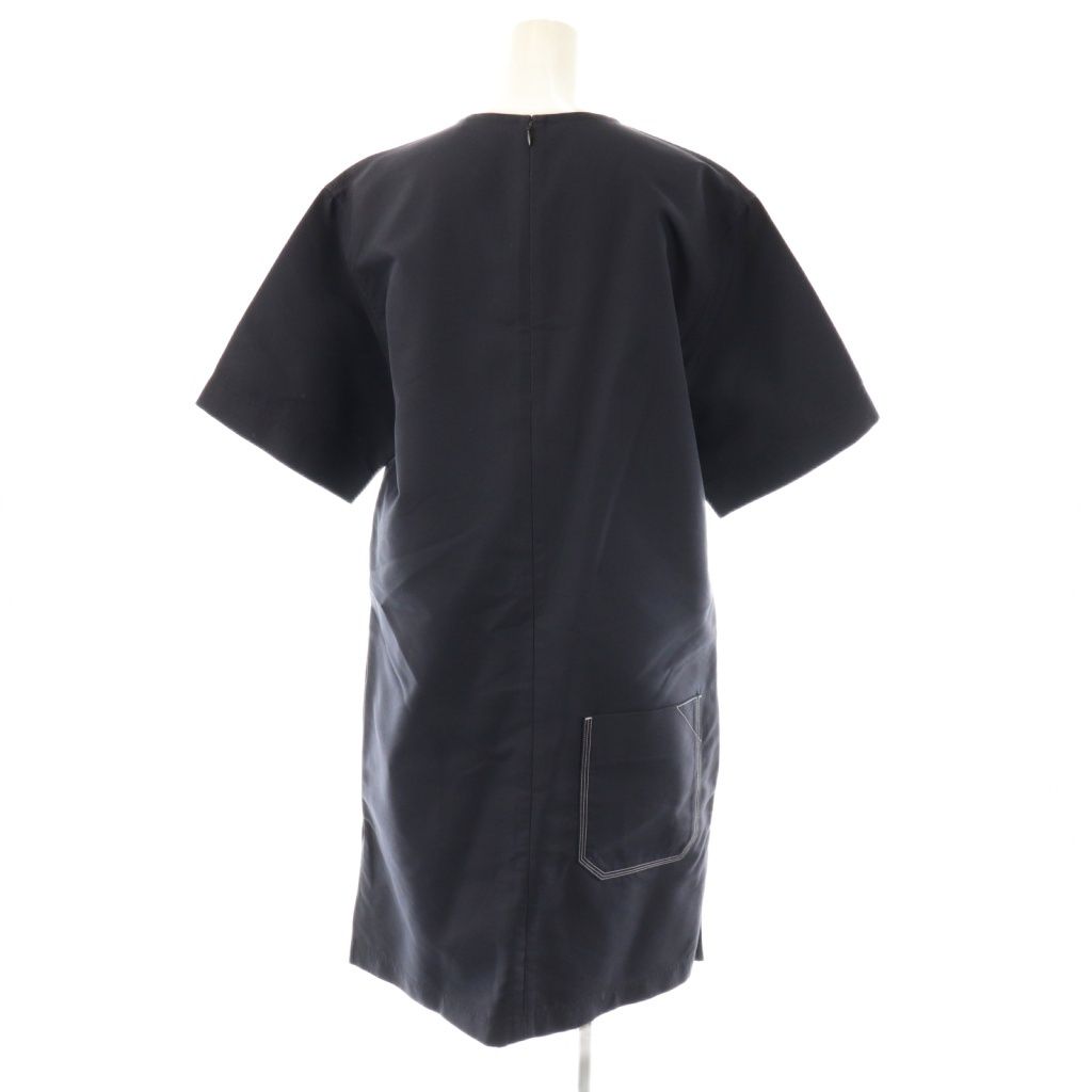 セリーヌ CELINE フィービー期 2 6R32 2614 バックポケットステッチワンピース 半袖 膝丈 38 濃紺 NR OS