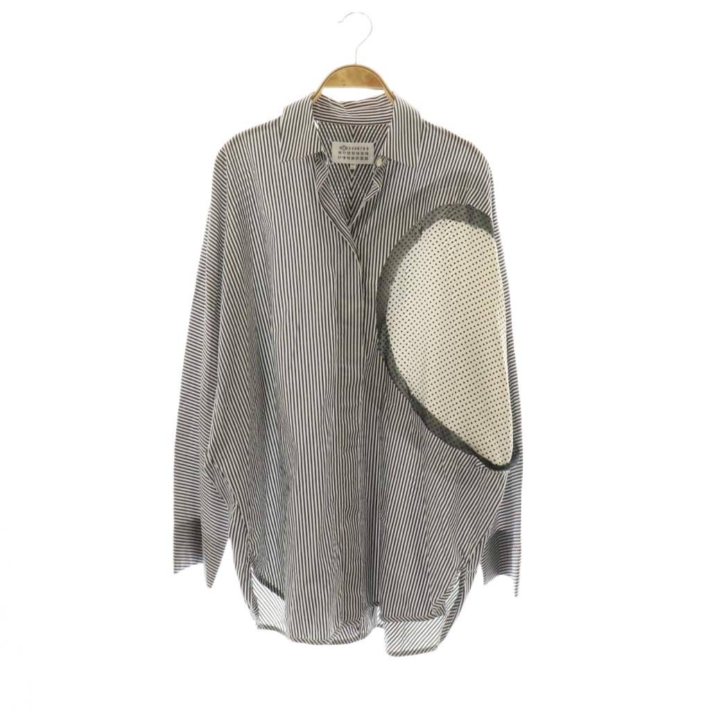 メゾンマルジェラ 1 Maison Margiela 1 サークルドット ドルマンストライプ シャツ ブラウス 長袖 38 白 ダークグレー NR OS