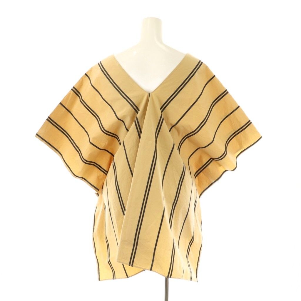 ジルサンダー JIL SANDER ストライプスクエアブラウス フレンチスリーブ プルオーバー コットン XS ベージュ 黒 NR OS