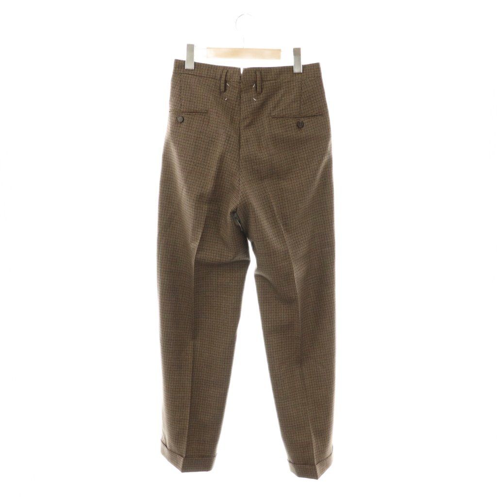 メゾンマルジェラ 1 Maison Margiela 1 Pleats Wool Pants タック チェック パンツ ストレート ボタンフライ ウール 40 茶 黒 NR OS
