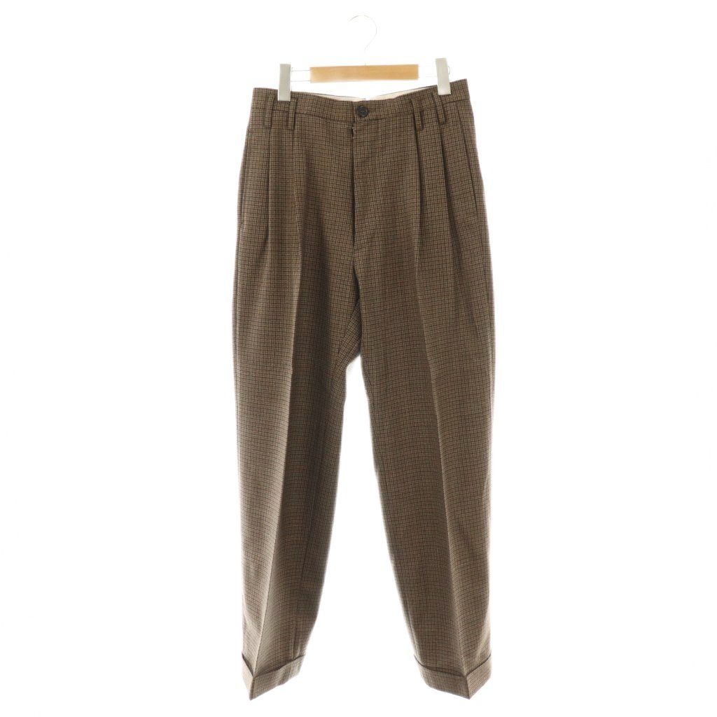 メゾンマルジェラ 1 Maison Margiela 1 Pleats Wool Pants タック チェック パンツ ストレート ボタンフライ ウール 40 茶 黒 NR OS