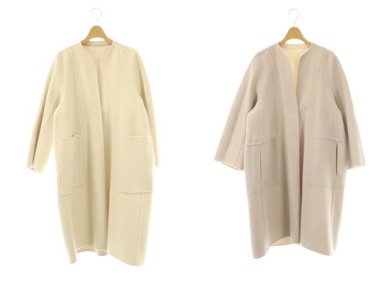 ドゥロワー Drawer リバーシブル ウールカシミヤリバーノー コート アウター 34 ライトグレー アイボリー NR OS