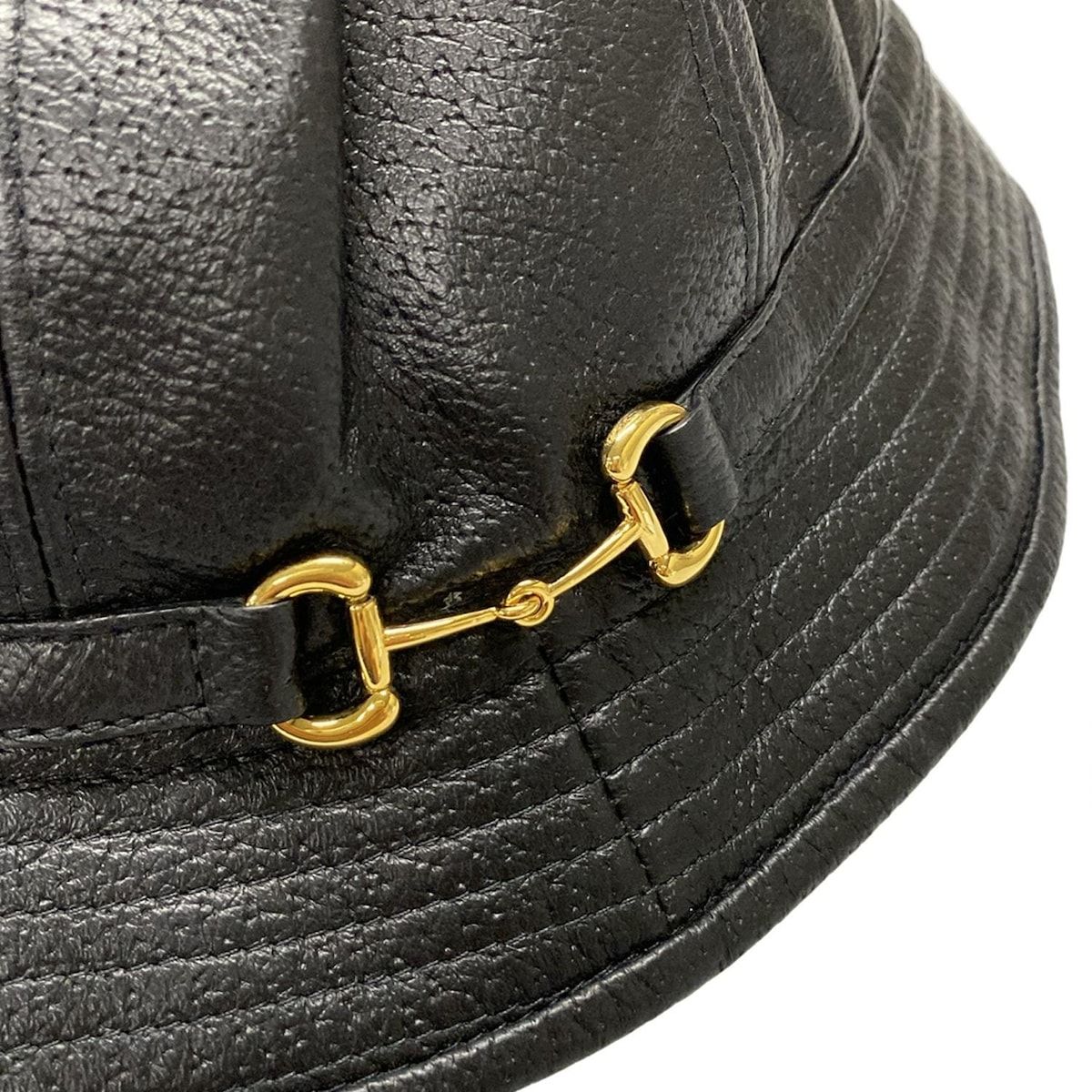 送料無料の商品多数！ GUCCI グッチ ハット S 57cm ホースビット 666600 黒 レザー 【大好評販売！】