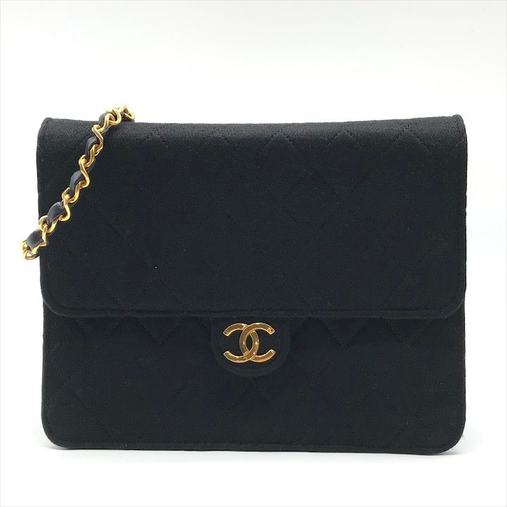 CHANEL シャネル ココマーク プッシュロック コットンジャージ マトラッセ チェーン ショルダー バッグ ブラック ブランド 鞄 k 6705