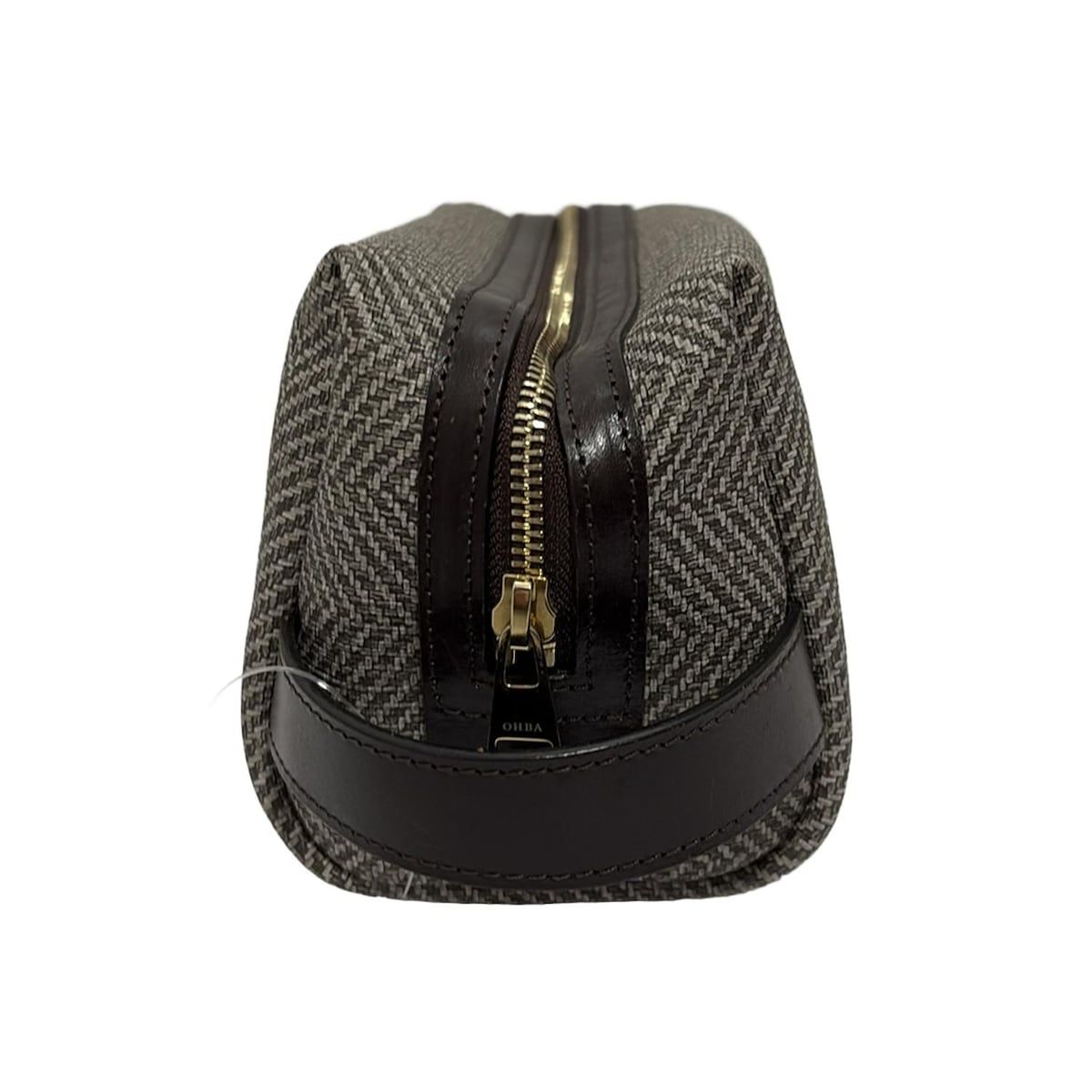 大峽製鞄 オオバセイホウ セカンドバッグ - ベージュ×ダークブラウン シェブロン柄 レザー