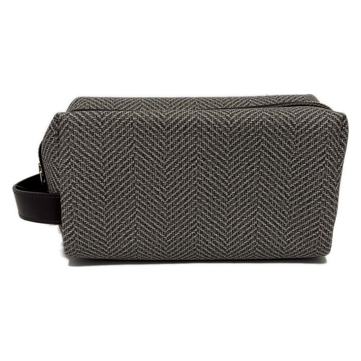 大峽製鞄 オオバセイホウ セカンドバッグ - ベージュ×ダークブラウン シェブロン柄 レザー