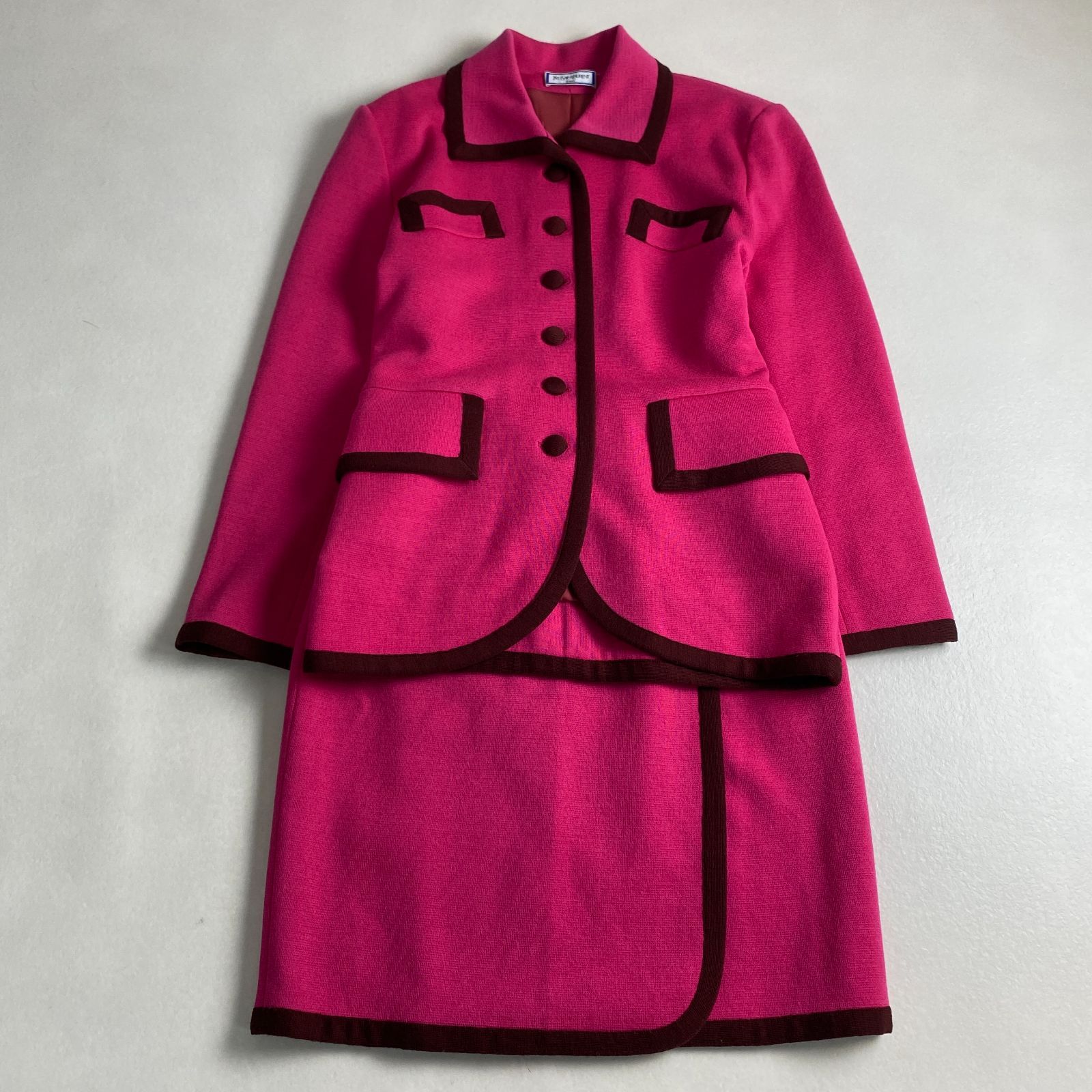 イヴサンローラン セットアップ ライン レトロ M YVES SAINT LAURENT tricots ウール ピンク 9号
