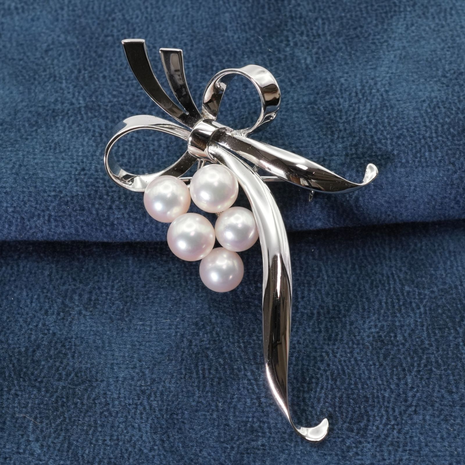 美品 ミキモト リボン モチーフ アコヤパール ブローチ 真珠/25-1967S