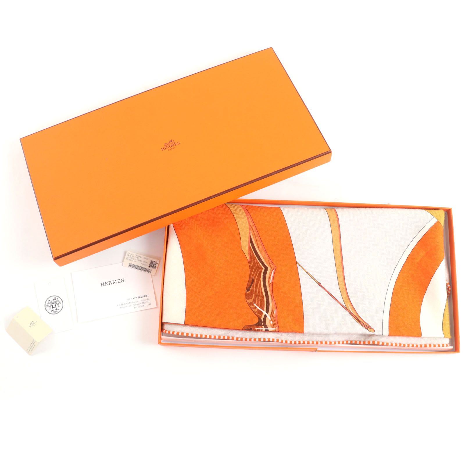 HERMES エルメス 製 トライアングルジェアン Arcs en Ciel 虹 カシミヤ シルク 大判 ストール オレンジ グレー マルチ フランス製 レディース