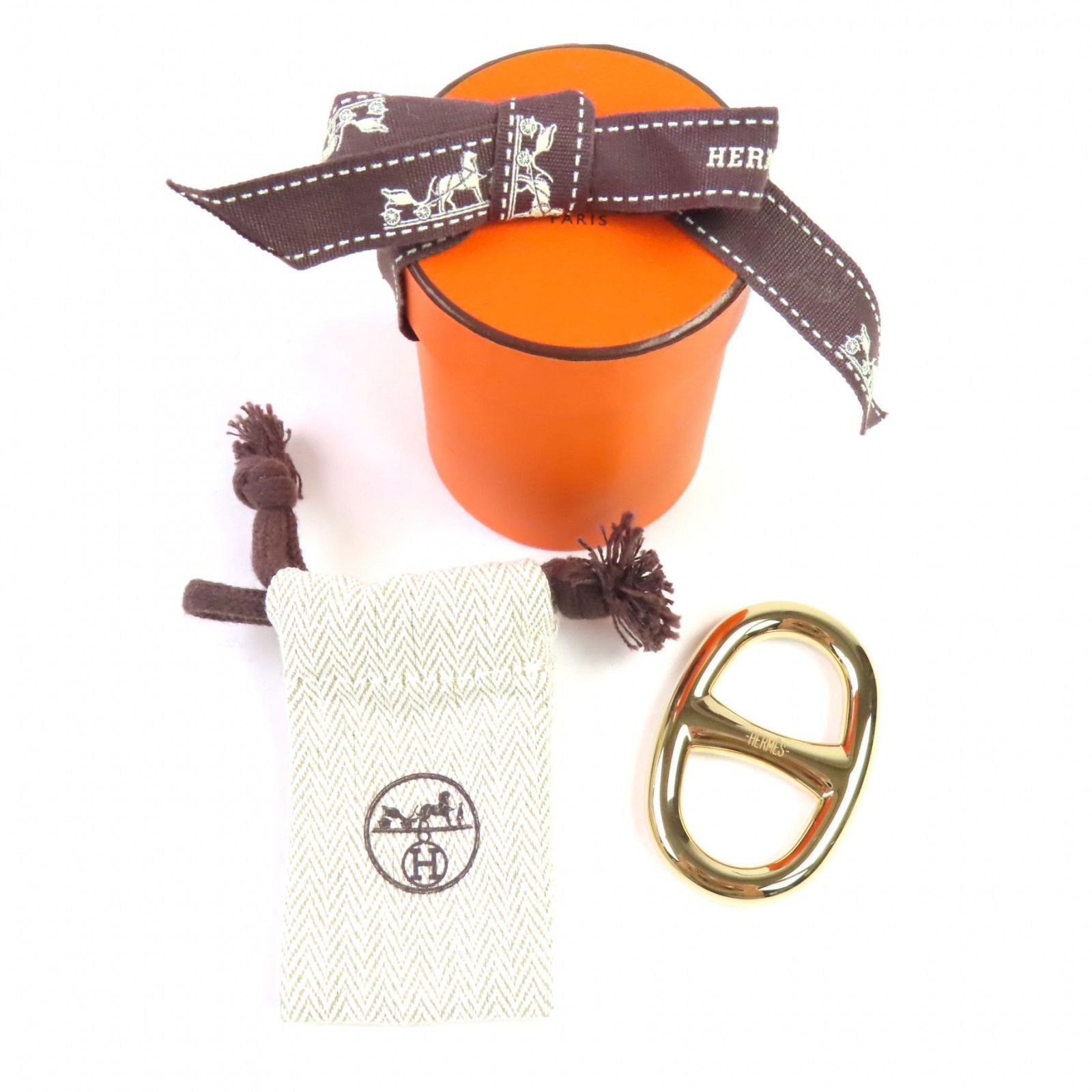 HERMES エルメス シェーヌダンクル スカーフリング ファション小物 ゴールド 箱 保存袋付き フランス製 レディース