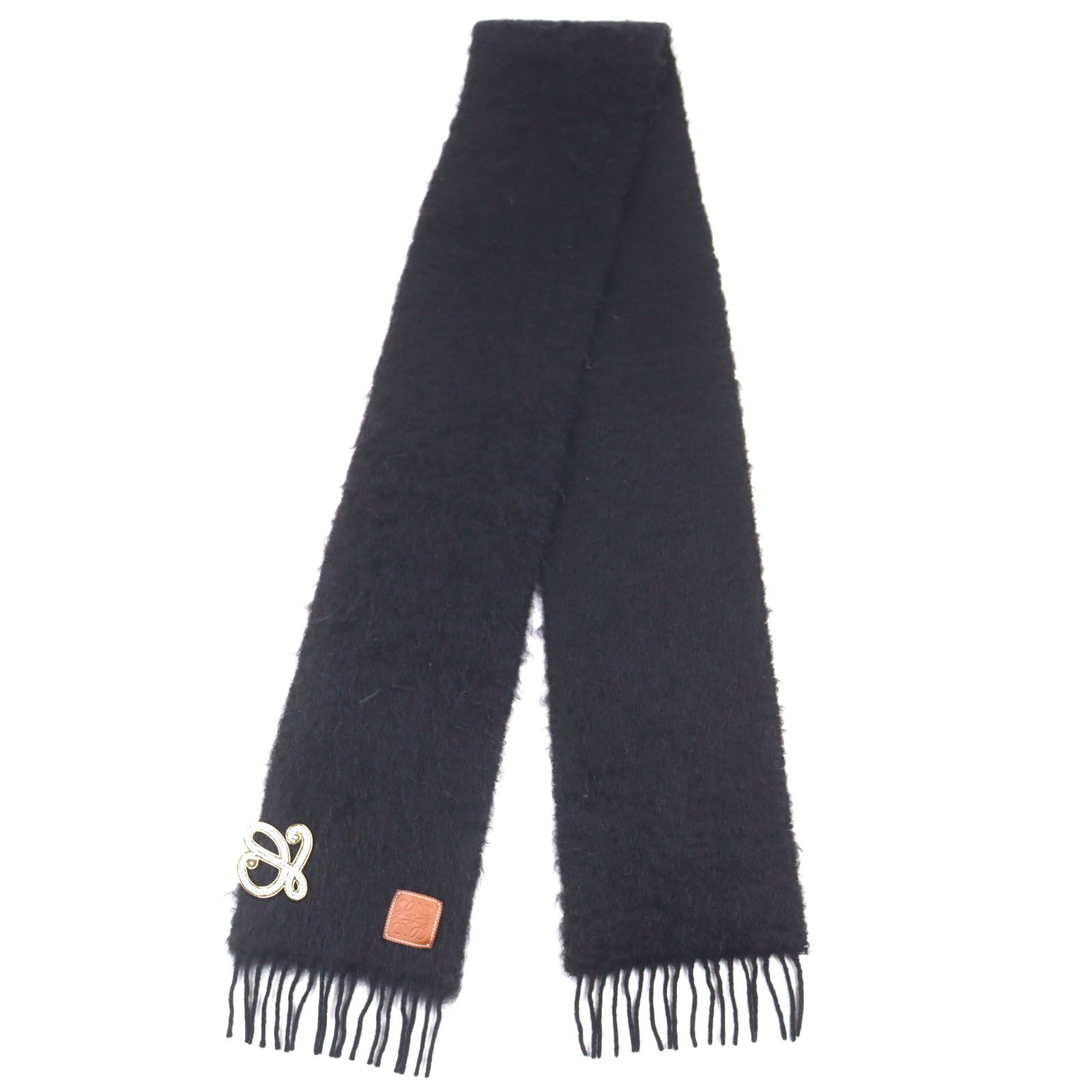 自*い様 LOEWE モヘア アナグラム　マフラー LOEWEロエベ モヘアマフラー アナグラム ブラック 正規 極美品◇LOEWE