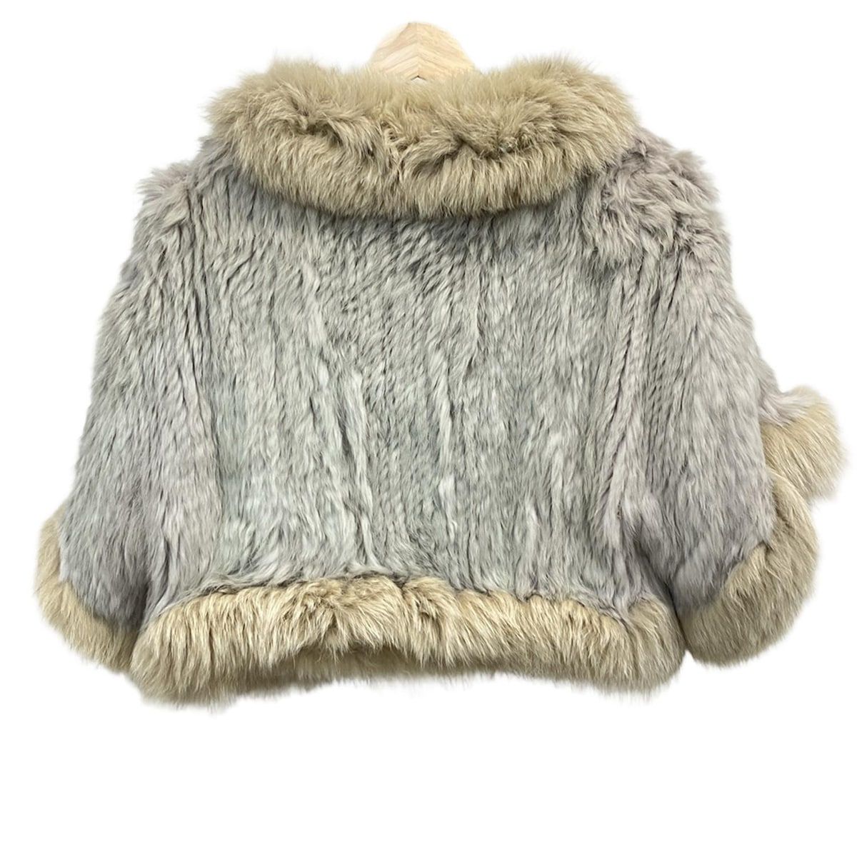 NINE ナイン コート サイズF レディース - ライトグレー×ベージュ 毛皮 七分袖 冬 フォックス ラビット