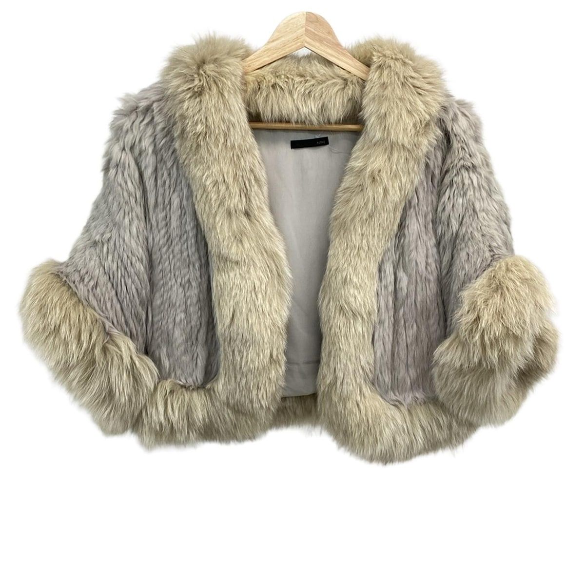 NINE ナイン コート サイズF レディース - ライトグレー×ベージュ 毛皮 七分袖 冬 フォックス ラビット
