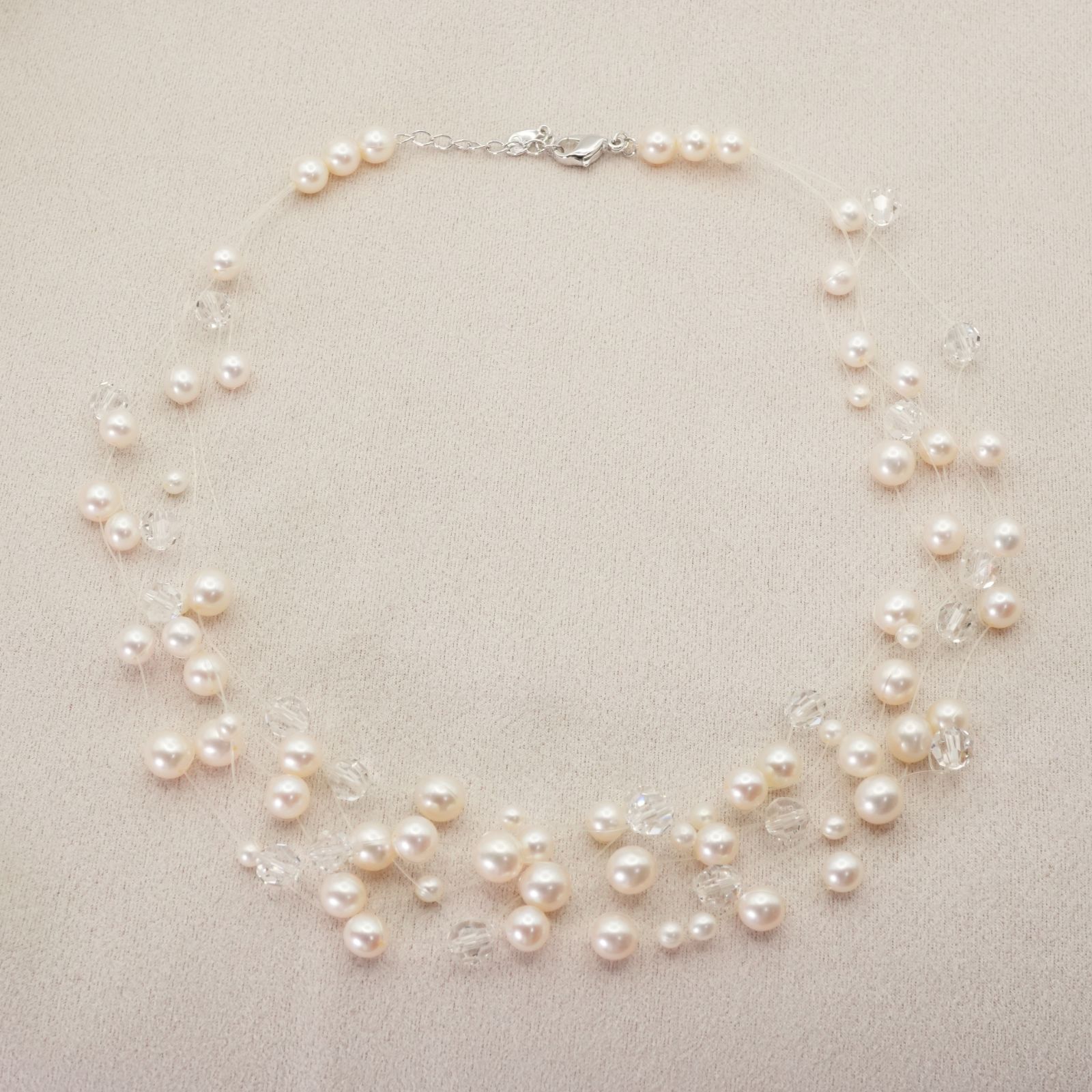 田崎真珠 淡水パール×クリスタル 5連 ヴァリエ ネックレス/25-2019M  