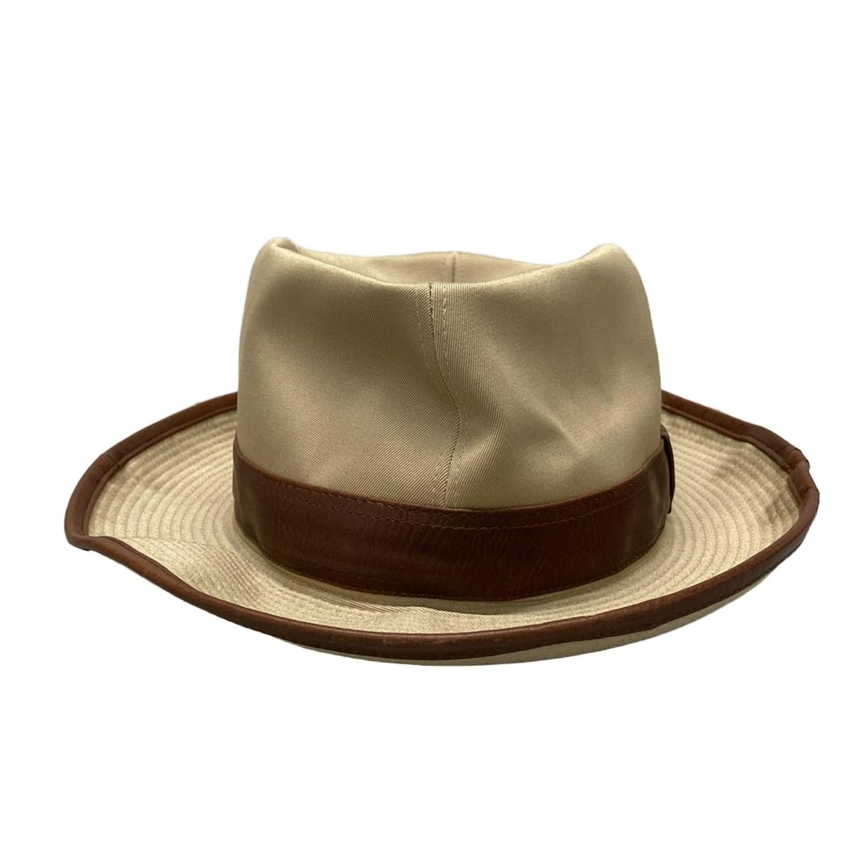 HERMES エルメス ハット 59 - ベージュ×ダークブラウン コットン レザー