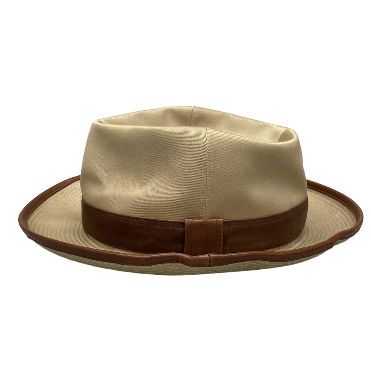 HERMES エルメス ハット 59 - ベージュ×ダークブラウン コットン レザー