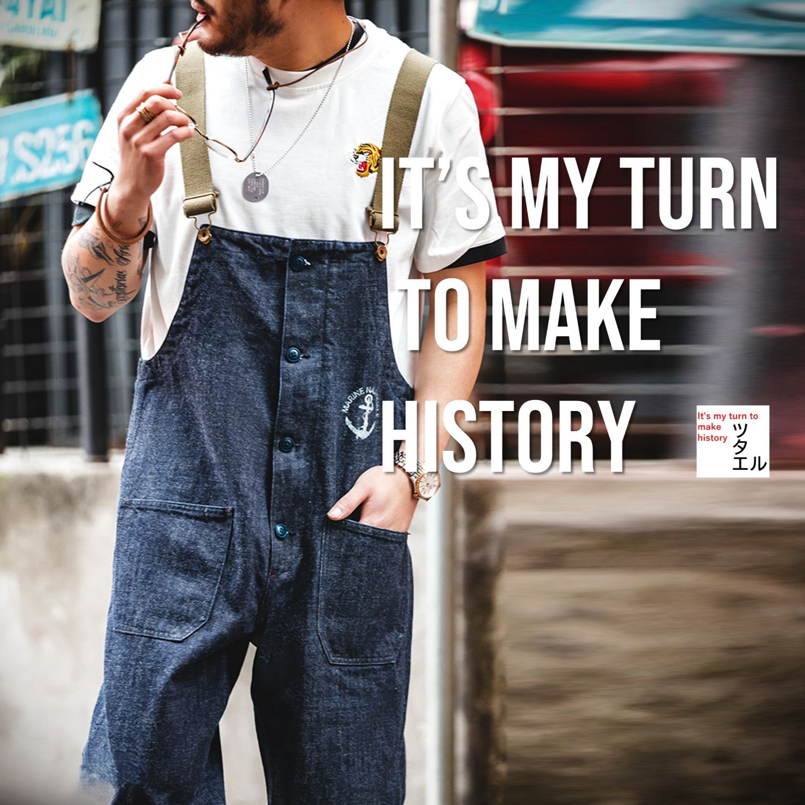 ツタエル ミリタリー デッキパンツ ヴィンテージ メンズ オーバーオール NAVY 綿100