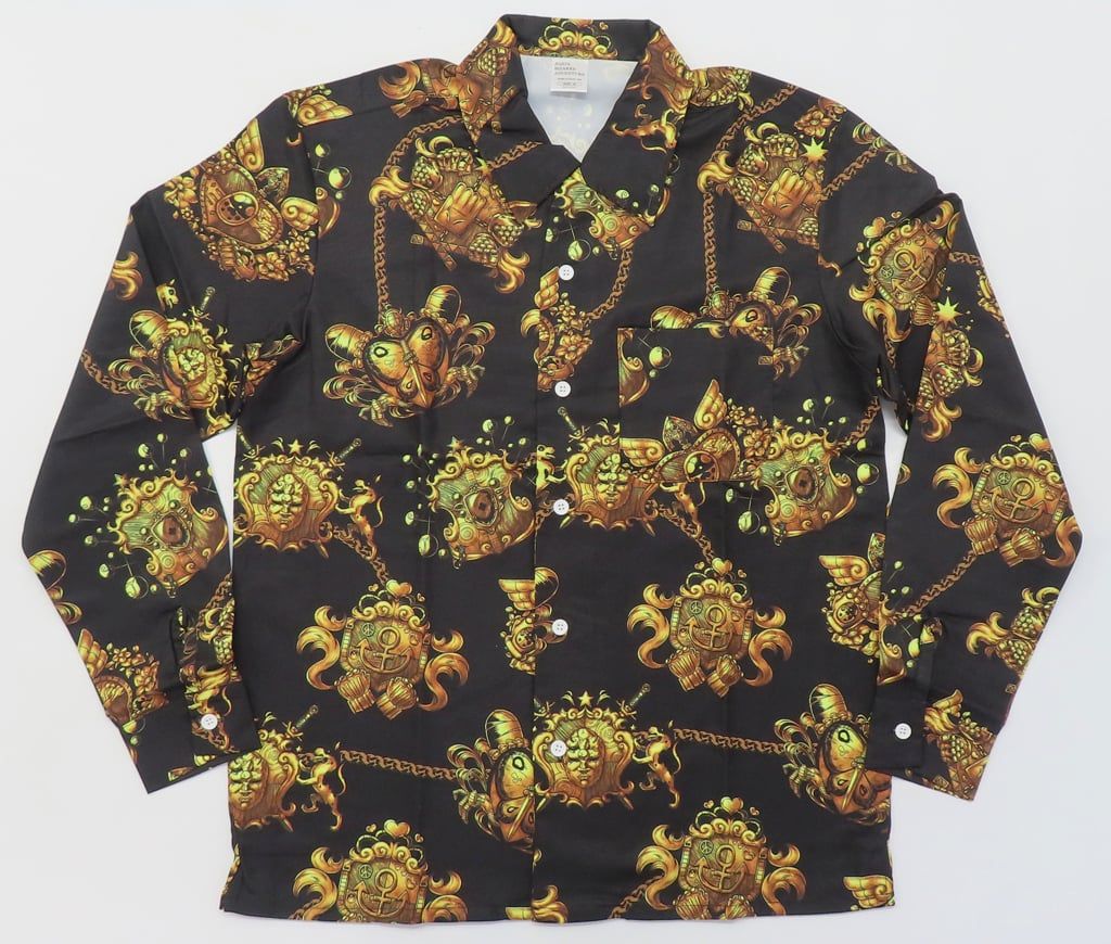 ポロシャツ ワークシャツ 総柄 シャツ ブラック Mサイズ ジョジョの奇妙な冒険 JOJO WORLD Quizzes