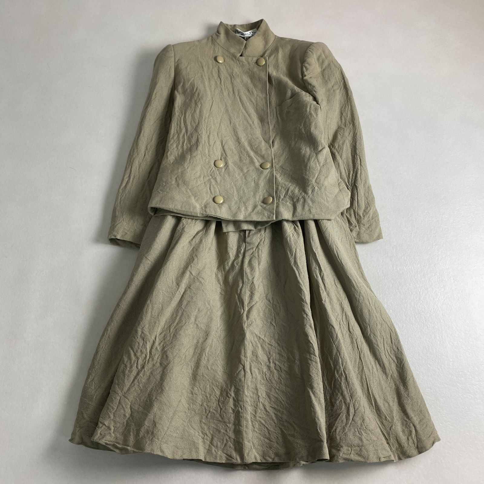 クリスチャンディオール セットアップ ナポレオンジャケット Christian Dior ダブルジャケット フ スカート ベージュ M L相当