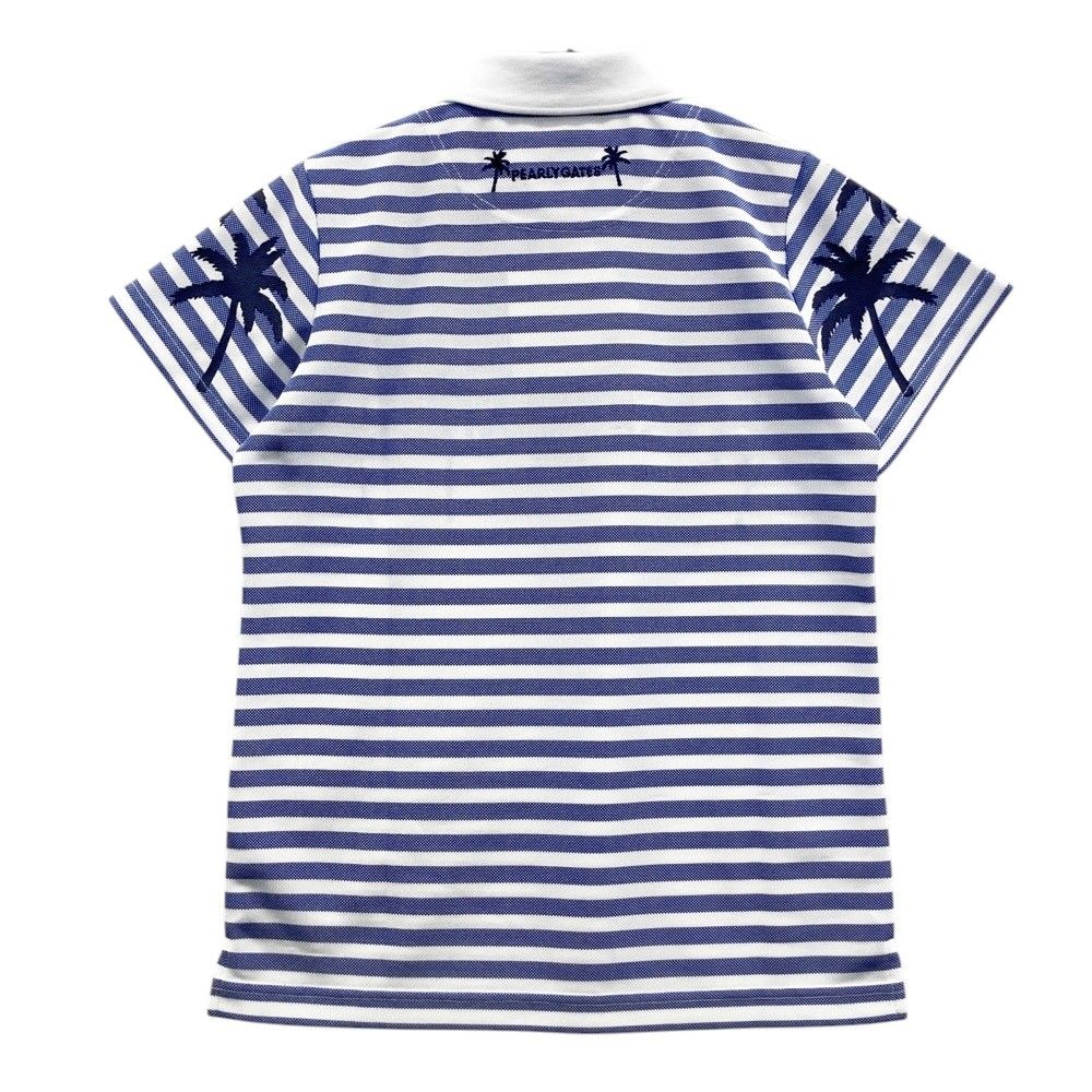 サイズ 0 PEARLY GATES パーリーゲイツ 055-1260616 半袖ポロシャツ ヤシの木プリント ボーダー柄 ブルー系 240101475311 ゴルフウェア レディース ストスト