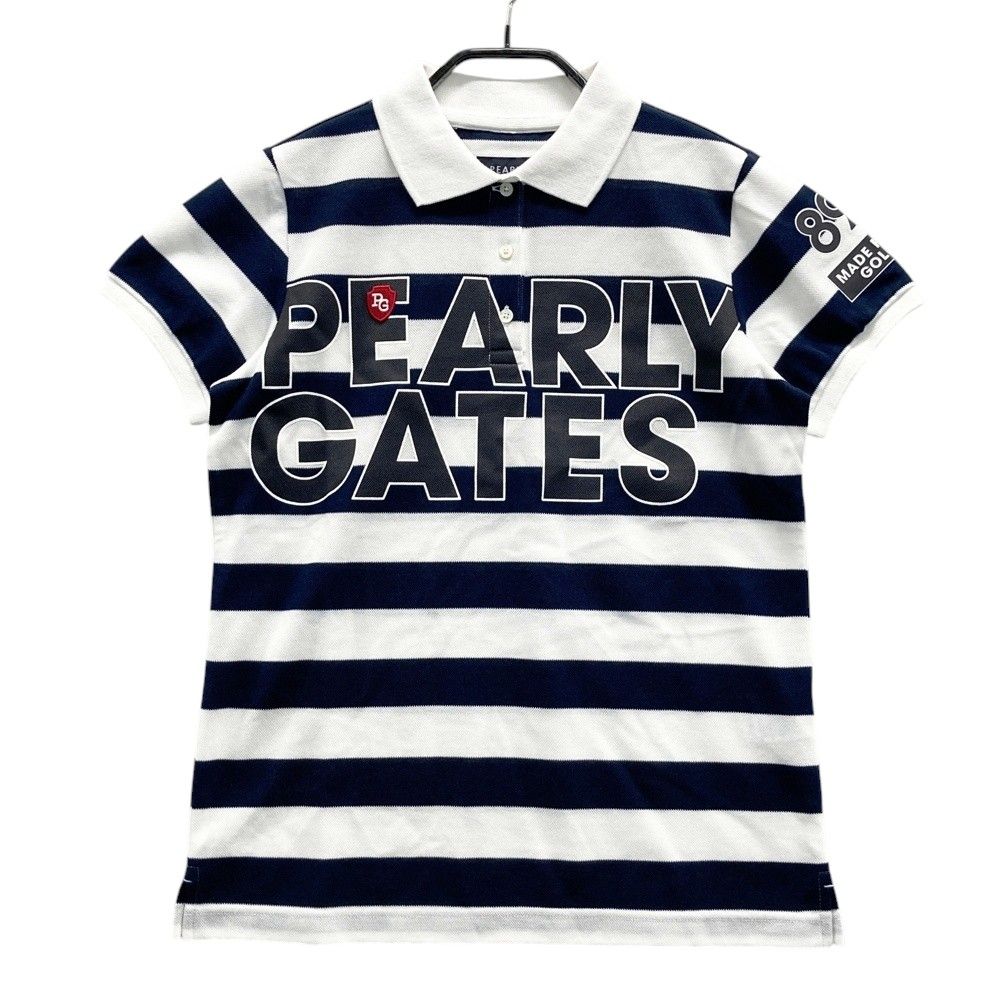 サイズ 0 PEARLY GATES パーリーゲイツ 055-1260656 半袖ポロシャツ ロゴプリント ボーダー柄 ホワイト系 240101475353 ゴルフウェア レディース ストスト