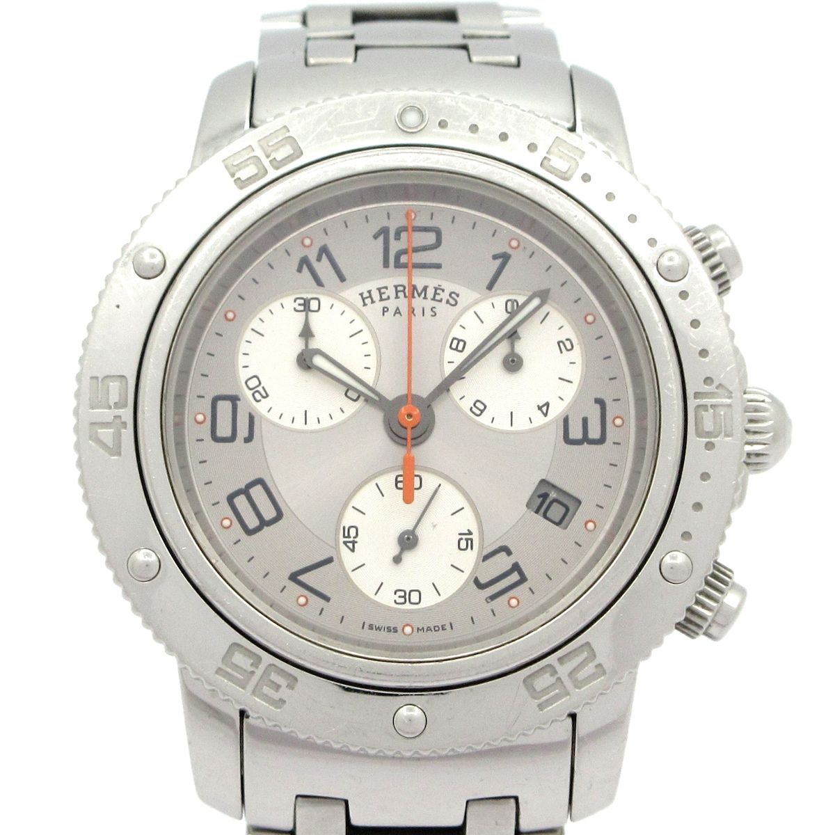 HERMES エルメス 腕時計 クリッパー ダイバーズクロノ CP 2.410 メンズ SS クロノグラフ シルバー