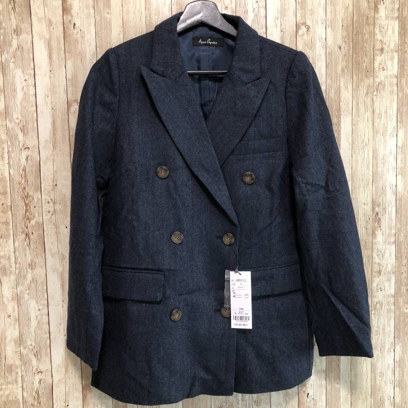 タ Anne Coquine アンコキーヌ ウールミックスツイードダブルブレストジャケット ネイビー S