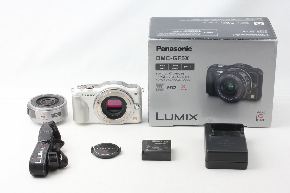 パナソニック Panasonic LUMIX DMC-GF5X 電動ズームキット シェルホワイト ストラップ 元箱 48712
