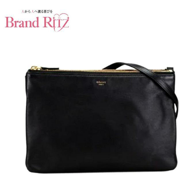 セリーヌ トリオ ラージ 斜め掛け ショルダーバッグ ブラック ゴールド金具 レザー レディース CELINE ABランク 名谷店